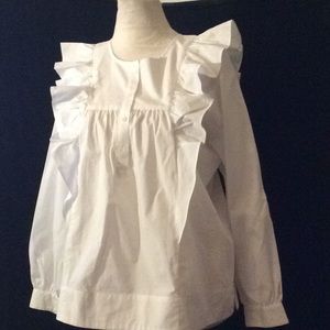 J. Crew white L/sleeves,button up ruffle blouse #2